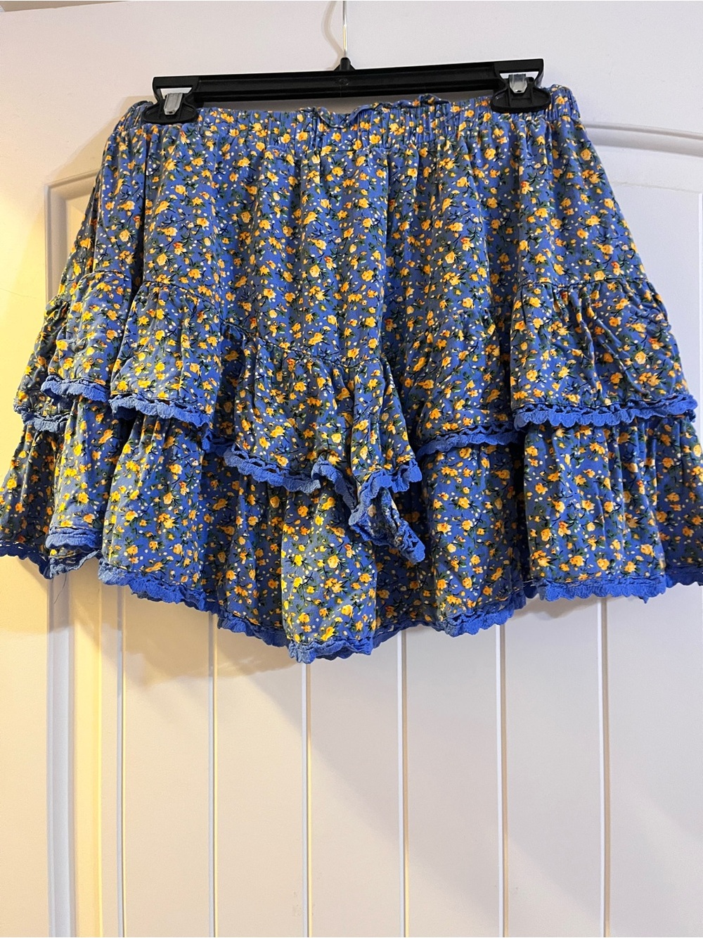 Blue Floral Tiered Skort with Elastic Waist